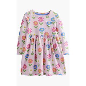 Mini Boden Kids Floral Print Long Sleeve Cotton Jersey Dress Pockets 2-3Y Girls
